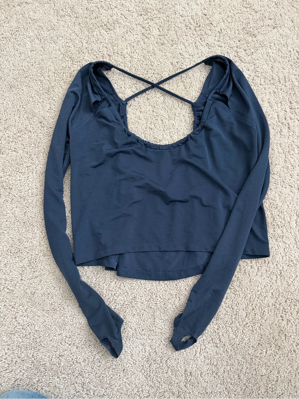 Free People Navy Long-Sleeve Crisscross Back Top